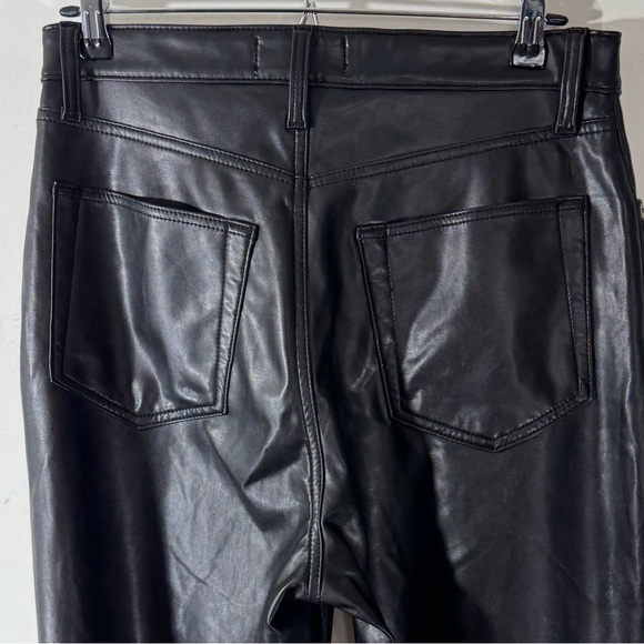 Abercrombie Mixed Fabric Ultra High Rise Ankle Straight Jeans Black Faux Leather - Picture 13 of 14